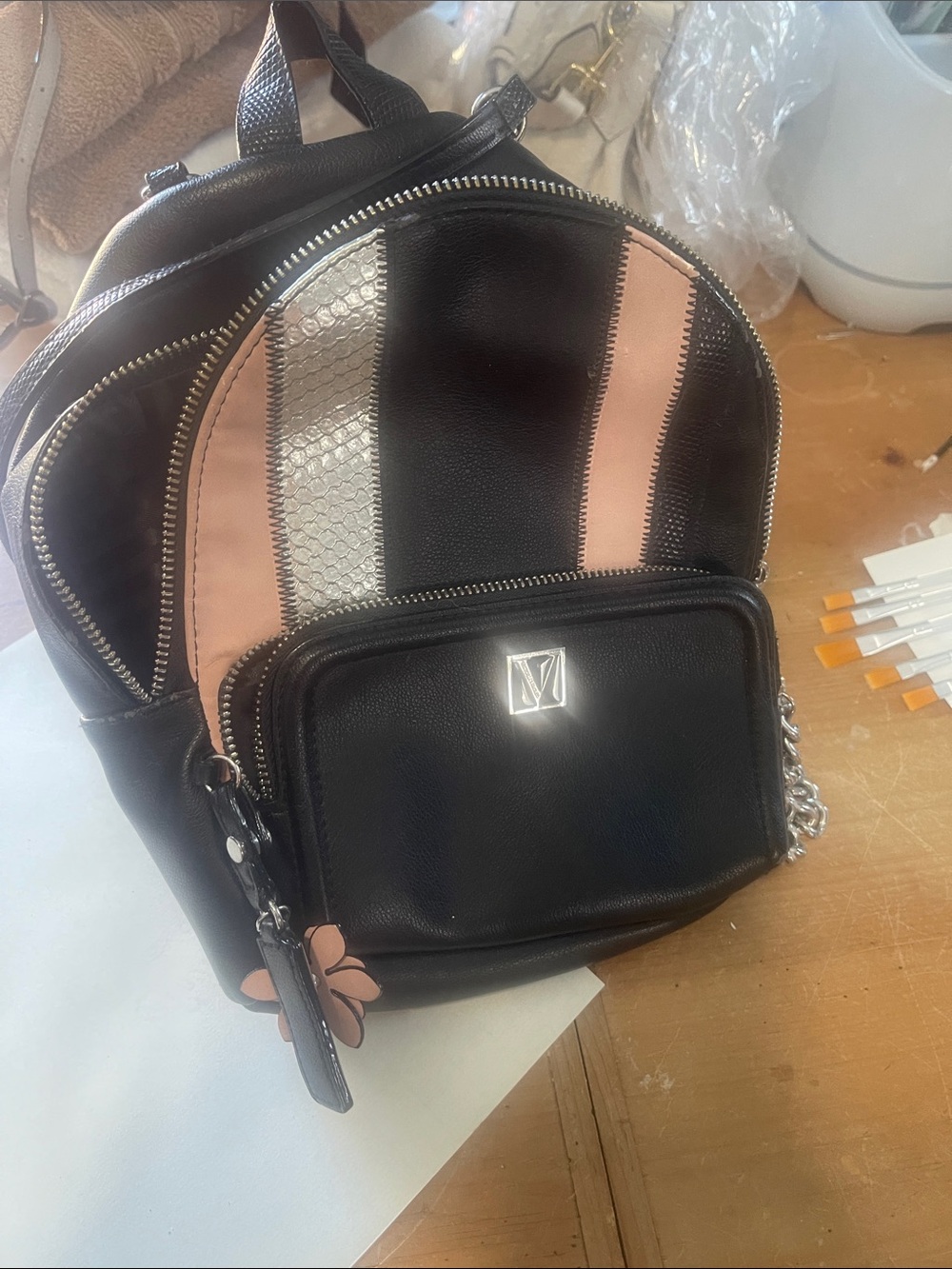 Victoria's Secret Black, Pink & Silver Mini Backpack